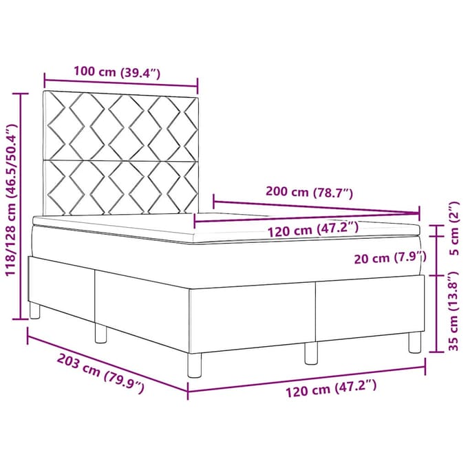 vidaXL - Boxspring - bed - met - kussen - met - hoofdeinde - Zwart - 120 - x - 200 - cm - Stof