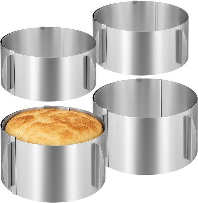 Taartring Set - Bakringen RVS - Taarten Vormen - Verstelbare Diameter - 4 Stuks 16-30cm - Zilver