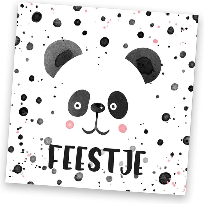uitnodiging panda - kinderfeestje - zwart wit -10st