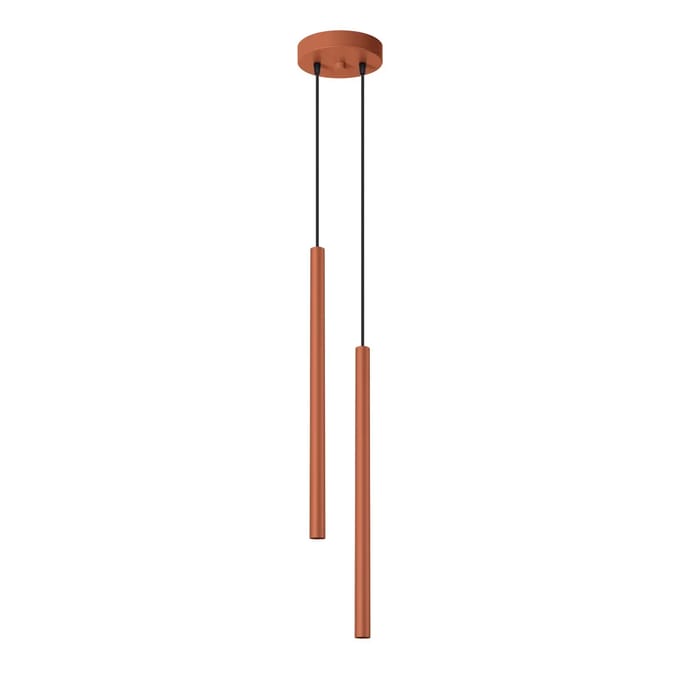 Hanglamp PASTELO 2 met 2 slanke buiskappen - Sollux Lighting - IP20 - Okerrood staal behuizing - 15 x 15 x 114 cm - 2 x G9 LED, exclusief lichtbron - 2 x 8 W - Moderne hanglamp voor woonkamer, eetkamer en keuken