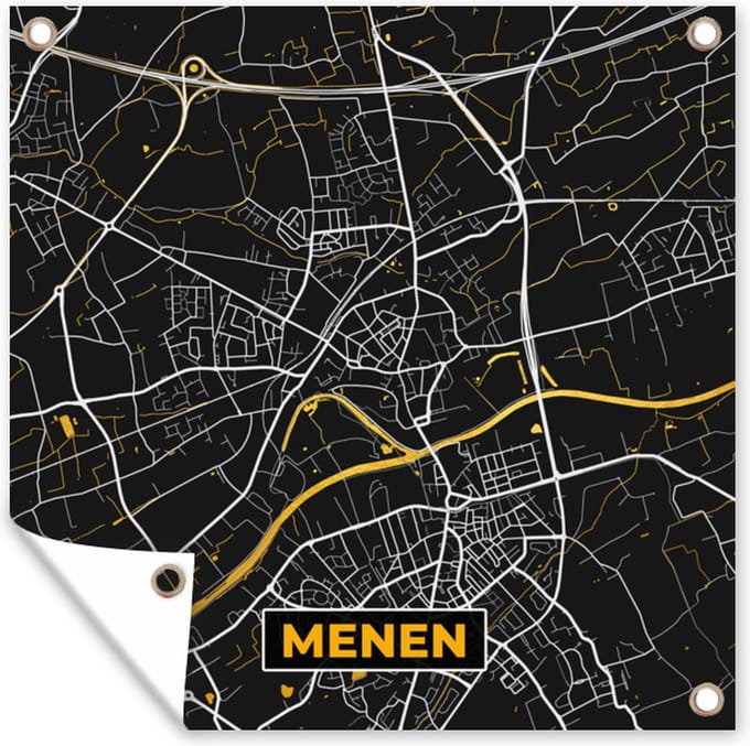Tuindoek Menen - Plattegrond - Goud - Stadskaart - Kaart - 100x100 cm