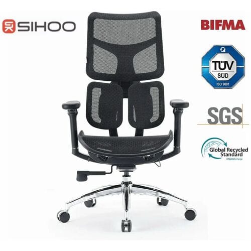 Sihoo Dora S100 ergonomische bureaustoel: zwart frame, zwart mesh