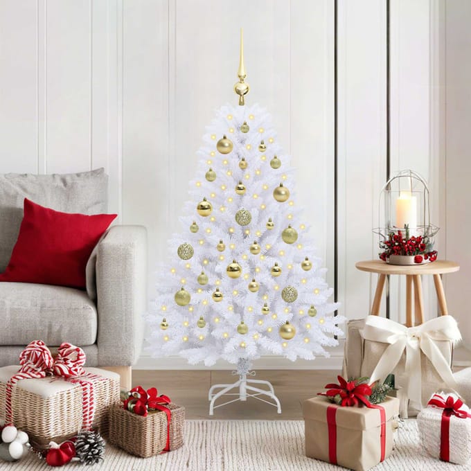vidaXL - Kunstmatige - Hinged - Kerstboom - Wit - 120 - cm - PVC - en - Staal