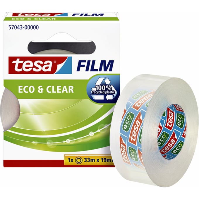 tesafilm® eco & clear - Bureaulijm - Duurzaam - Transparant - Oplosmiddelvrij 19 mm x 33 m