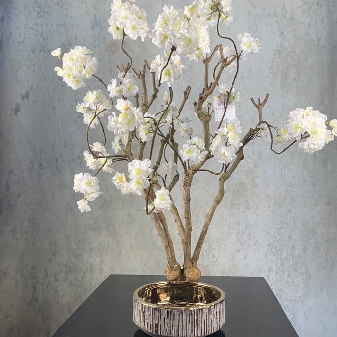 Kunstbloesemboom Wit 75 cm – Japanse Bloesem op Echt Hout – Kunstboom – Seta Fiori -