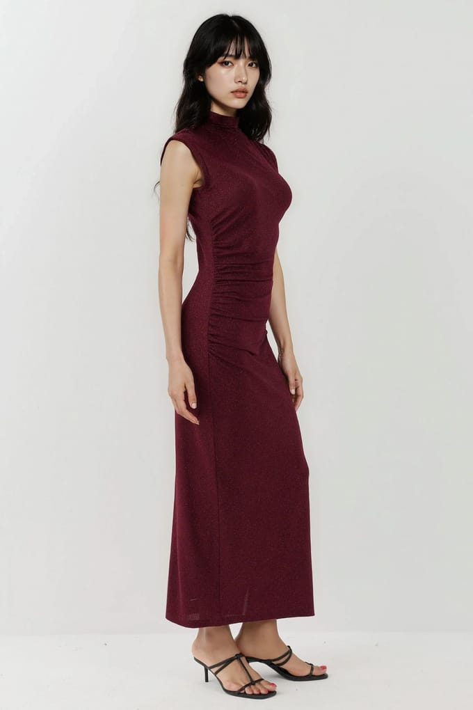 Mouwloze Bodycon Pailletten Midi Jurk