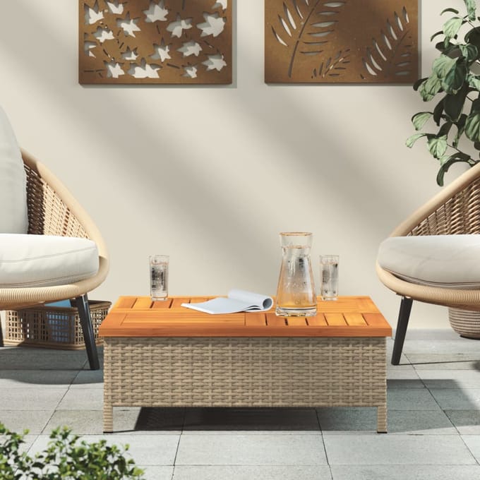 vidaXL - Tuintafel - 70x70x25 - cm - poly - rattan - en - acaciahout - beige
