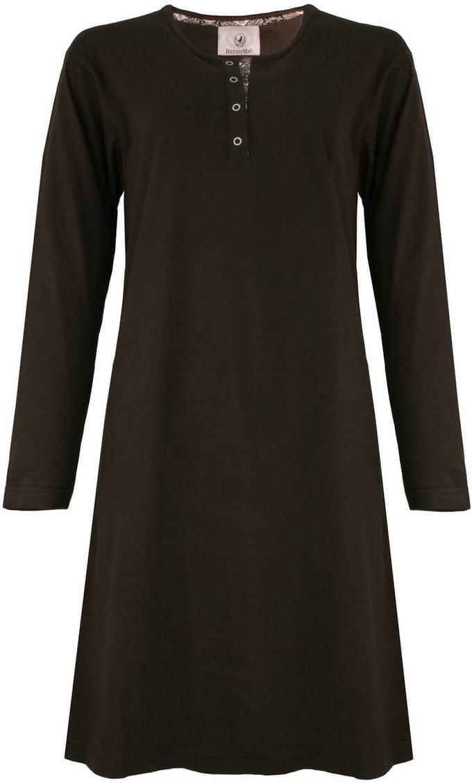 Irresistible Dames Nachthemd - Polo Sluiting - Donker Bruin - Maat XL