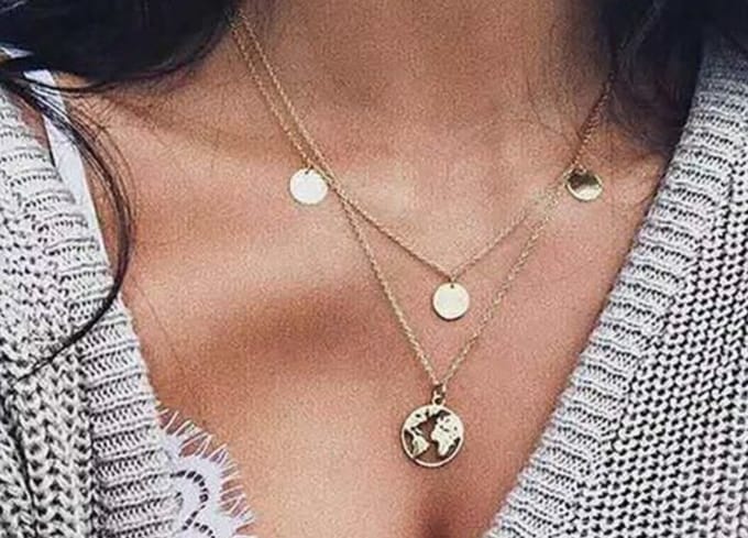 2 Lagen ketting wereld & rondjes | goud gekleurd