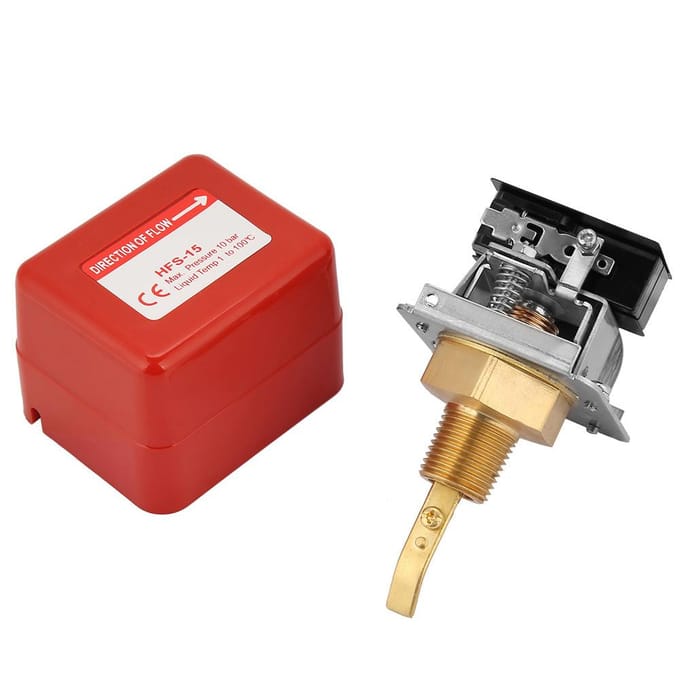 12 Water Paddle Flow Switch Draadaansluiting SPDT Contacten Rood(Type gedeeltelijk roestvrij staal) red