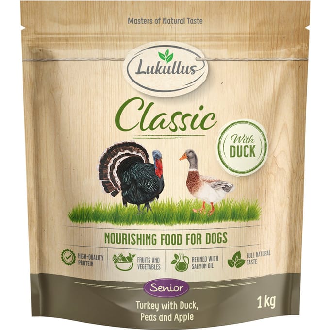 1 kg Lukullus Classic Senior Kalkoen & Eend Graanvrij Honden Droogvoer
