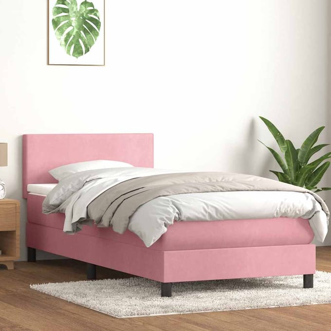 vidaXL - Boxspring - met - matras - fluweel - roze - 80x220 - cm