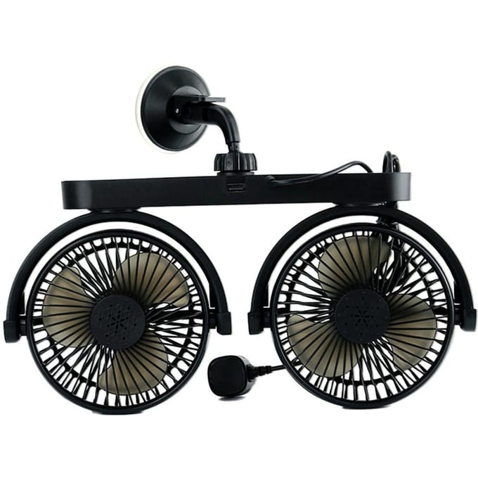 Auto Ventilator Met Dubbele Kop Draaibaar Variabele Snelheid 5 Bladen Auto Luchtkoeling Ventilator zwart