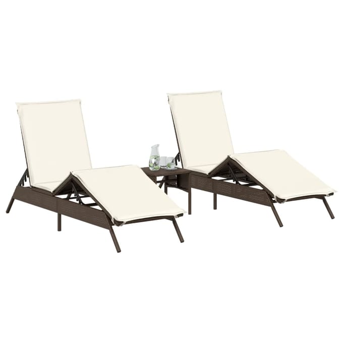 vidaXL - Ligstoelen - 2 - st - met - tafel - poly - rattan - bruin
