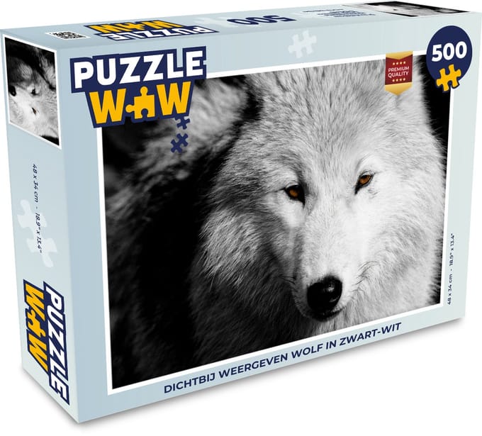 Puzzel Dichtbij weergeven wolf in zwart-wit - Legpuzzel - Puzzel 500 stukjes