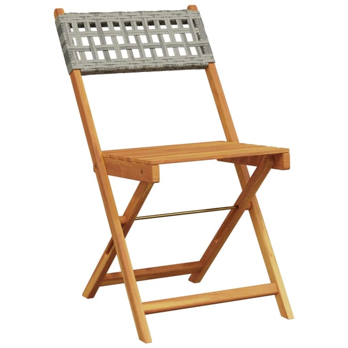 vidaXL - 3-delige - Bistroset - poly - rattan - en - massief - hout - grijs