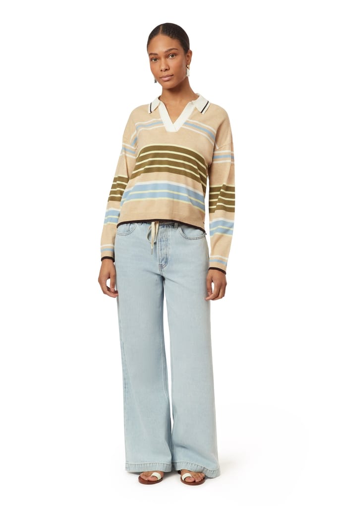 Scotch & Soda Rugby Pullover Oatmeal Heather Engineered Stripe Taglia: M | Maglie a manica lunga Outlet | Donna