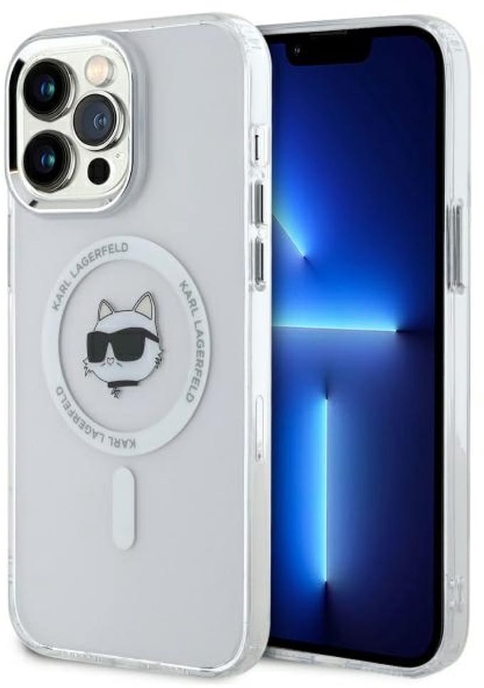 Karl Lagerfeld IML Metal Choupette Head MagSafe Case for iPhone 14 Pro Max - White