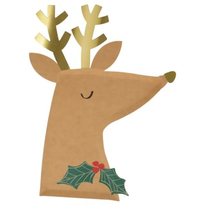 Meri meri kerst - bordjes papier reindeer with holly à 8 stuks