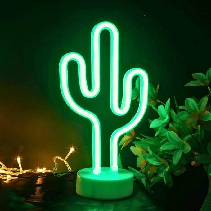 ZoeZo Neon LED lamp Cactus - Neon verlichting - Sfeerlamp - Sfeerverlichting - USB - Groen