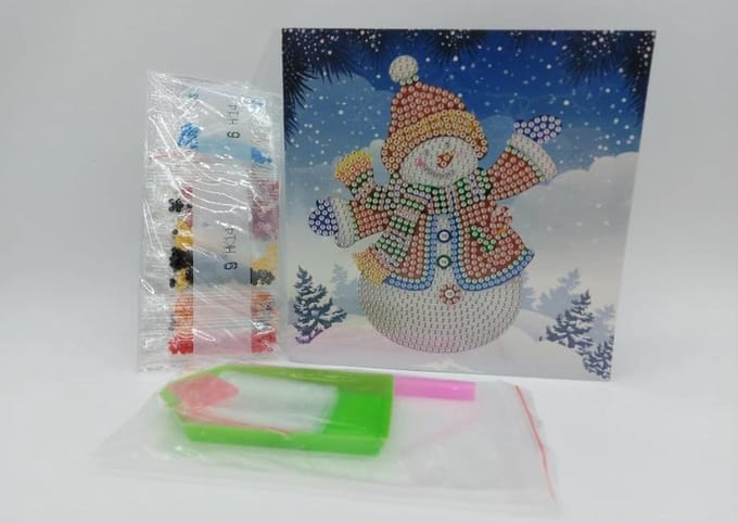 Diamond painting Kerstkaart - vierkant - Sneeuwpop
