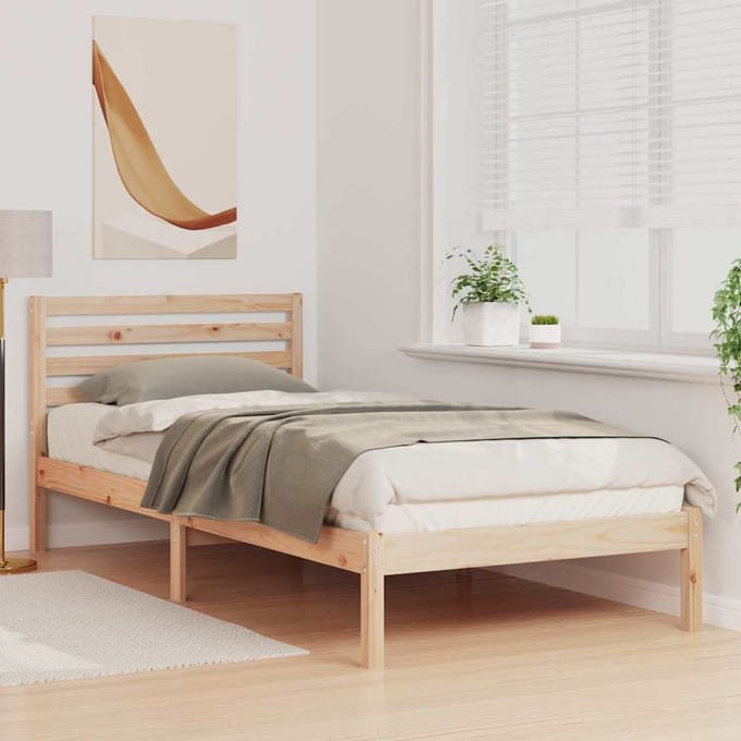 vidaXL - Bedframe - met - hoofdeinde - Bruin - 80 - x - 210 - cm - Massief - grenenhout