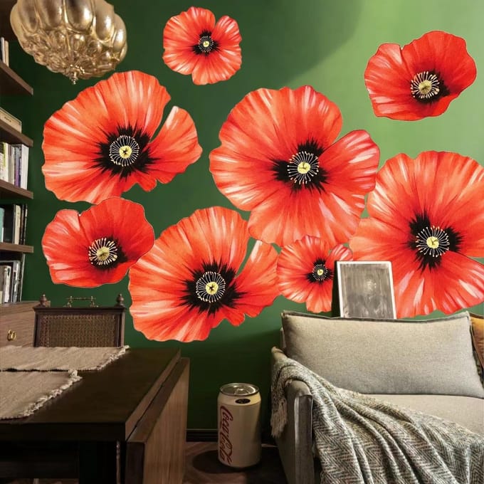 Dailygoods- Muursticker Grote Bloem 3D - Klaproos Bloemen