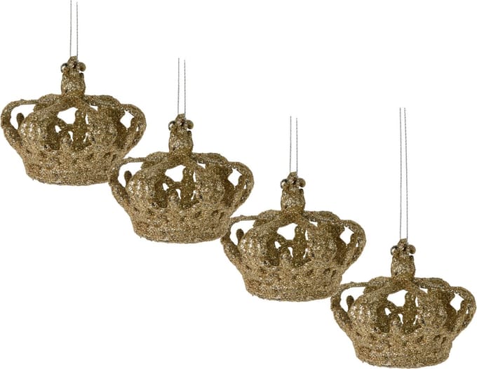 Christmas Decoration kersthangers kroontjes - 4x -champagne -7,5 cm