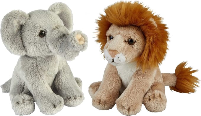 Ravensden - Safari dieren knuffels - 2x stuks - Olifant en Leeuw - 15 cm