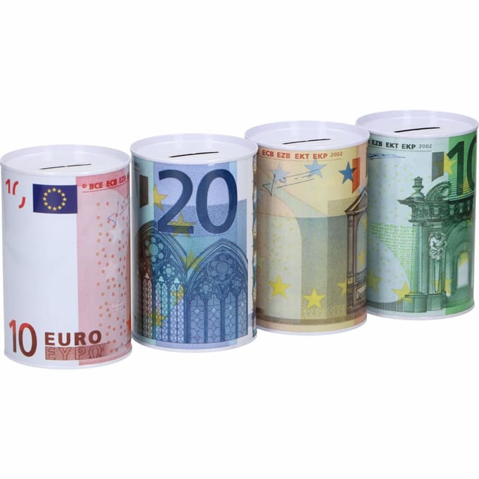 Merkloos Spaarpot - Euroblik Design - Eenmalig Te Openen - 8 x 13 cm - Assortiment