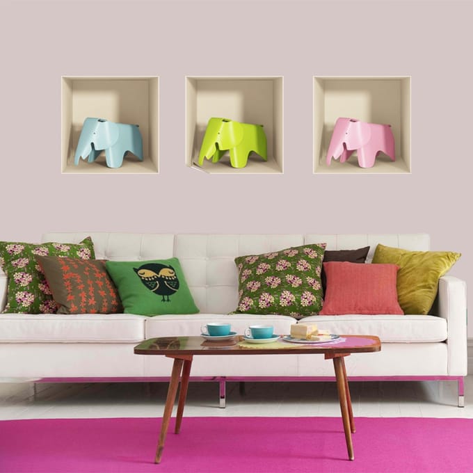 Sticker met 3D-effect en 3 olifanten, 40 x 120 cm