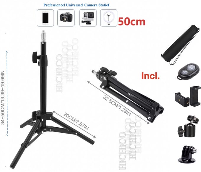 HiCHiCO® Telefoon Statief - Camerastatief - Tripod smartphone - Statief – Mini Tripod 50cm met Draagtas