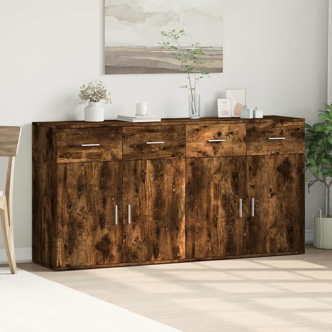 vidaXL - Dressoirs - 2 - st - 79x38x80 - cm - bewerkt - hout - gerookt - eikenkleurig