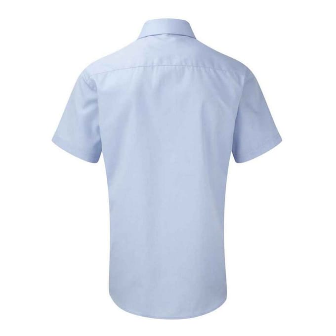 Russell Collection Heren Mini visgraat Easy-Care Formeel Overhemd met Korte Mouwen (Lichtblauw)