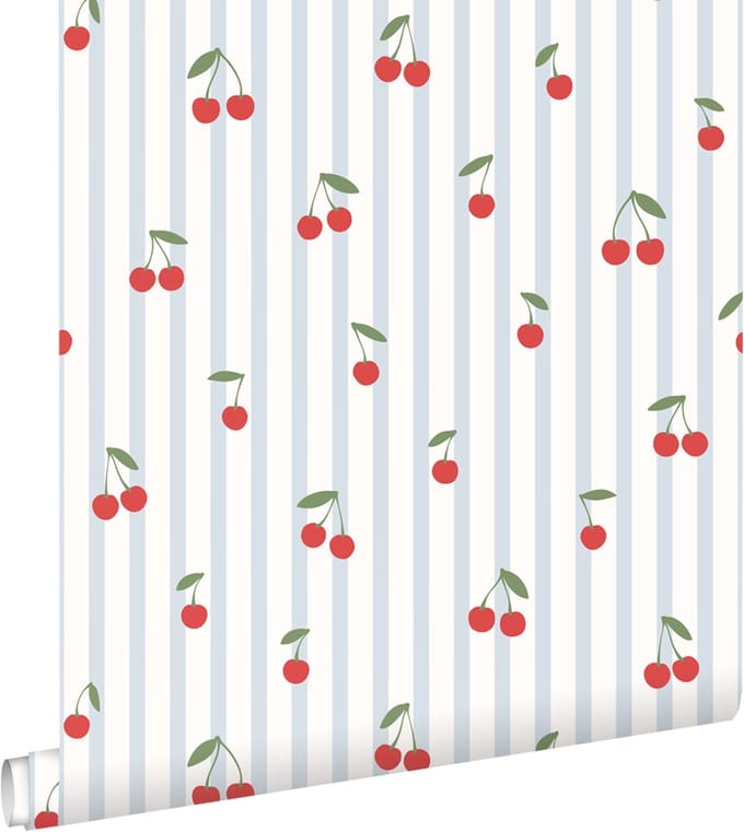 ESTAhome behang kersen blauw en rood - 50 x 900 cm - 131655