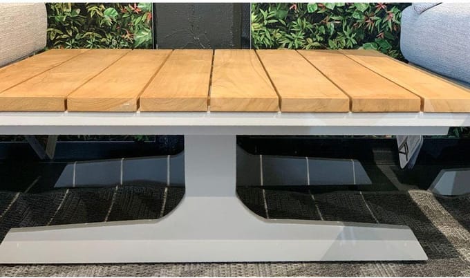 Play panel concept Frost Grey coffee table teak 120 x 75 x 30 cm.