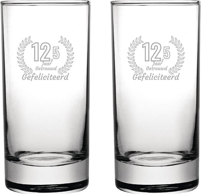 Gegraveerde set Longdrinkglazen 28,5cl Gefeliciteerd 12,5 jaar getrouwd