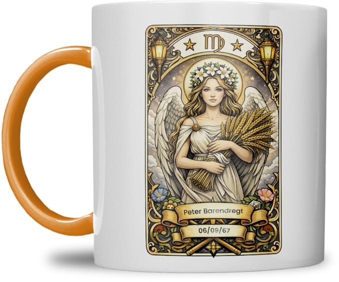 Sterrenbeeld mok - Maagd - Oranje - Tarot mok - Gepersonaliseerd met naam en datum