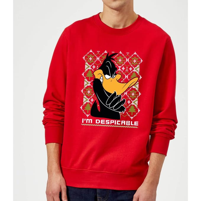 Looney Tunes Daffy Duck Knit Christmas Jumper - Red - M