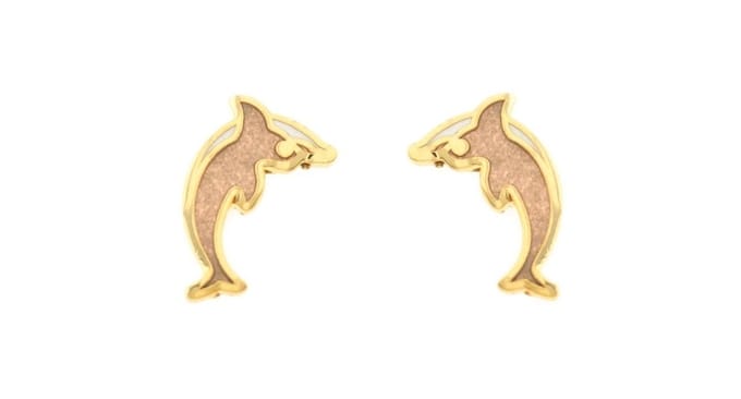 Behave - Dames oorbellen knop dolfijn bruin - Cloisonné stijl