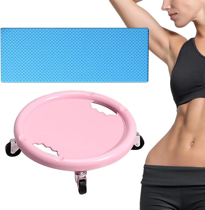 Buikspierroller - Core trainer - Romp verstevigen - Vierwielig stabiel ontwerp - 35 cm - Roze