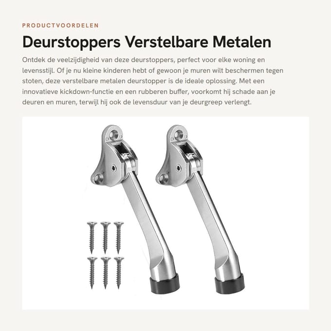Dailygoods- Deurstopper - Verstelbaar - Deurstoppers voor binnen/buiten - Zinklegering - Rubber buffer - Soft-lock design - Bescherming tegen schade - Deurbuffer