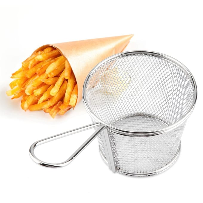 Mini RVS Friet Diepfriet Manden Voedsel Presentatie Zeef Aardappel Kookgereedschap white