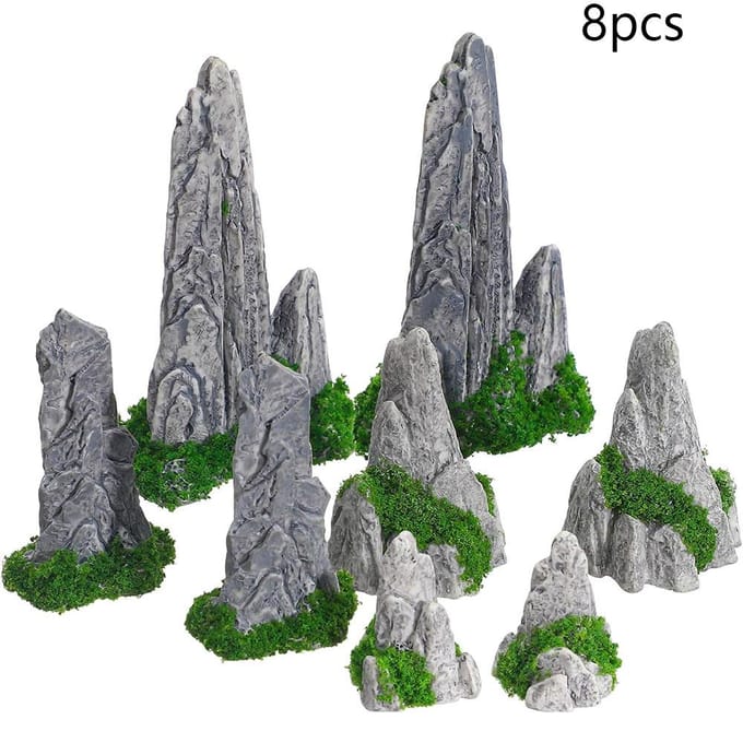 8 stuks Berg Decoratieve Miniatuur Set voor Binnentuin Accessoires gray