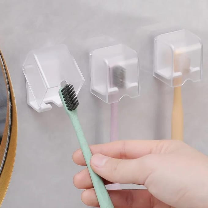 1 porte-brosse à dents avec couvercle, support mural sans perforation, support de rangement auto-adhésif pour brosse à dents de salle de bain white