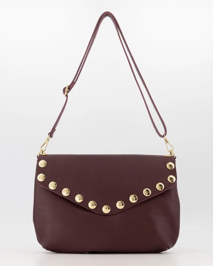 Tas -Bordeaux -leer -met studs