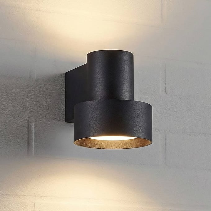 Lucande LED buiten wandlamp Elune, matzwart, up/down