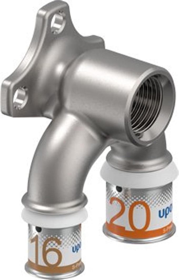 Uponor S-Press Plus U-muurplaat - pers x binnendraad x pers - 16mm x 1/2 x 20mm - Smart Aqua - messing - Kiwa