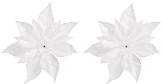 Cosy & Trendy Kerstboomversiering - 2x - bloem - op clip - witte kerstster - 18 cm