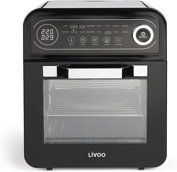 Heteluchtoven - Mini Oven - Gezond Koken - 16 Voorgeprogrammeerde Programma's - 12 Liter Capaciteit - Zwart